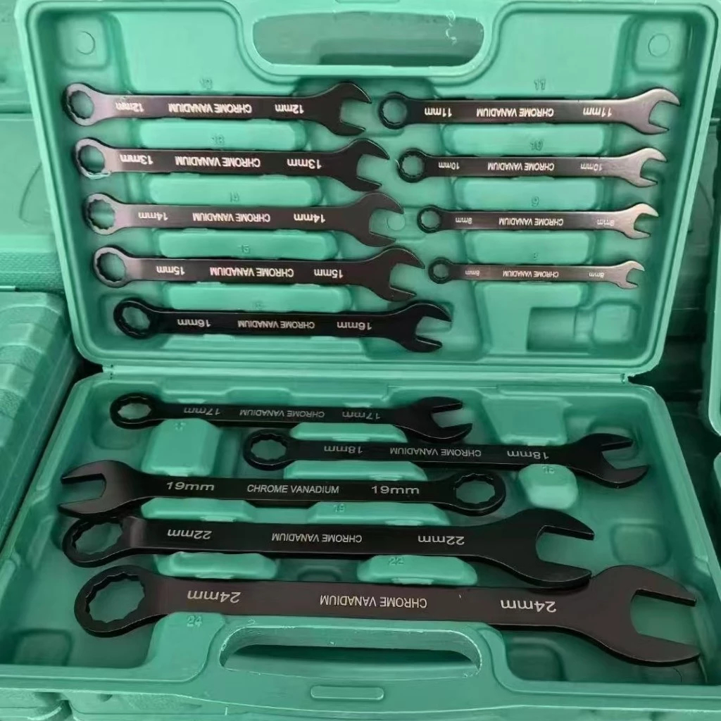 Conjunto de chave combinada profissional (chave de ponta aberta de 8-24 mm, Material de aço cromado) com caixa de ferram