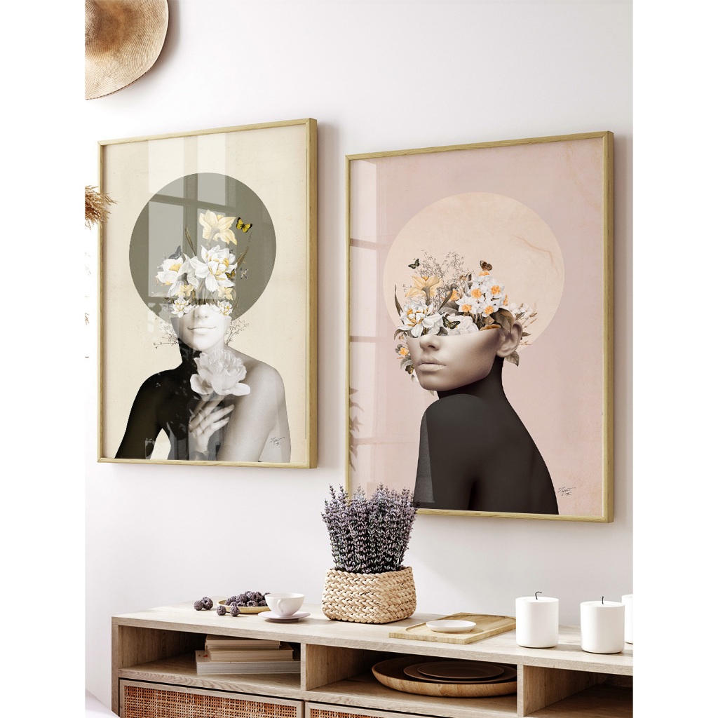 Quadro Feminino Para Quarto Kit Quadros Decorativos Com Moldura Quadro De Flores Sala Rosa Amarelo