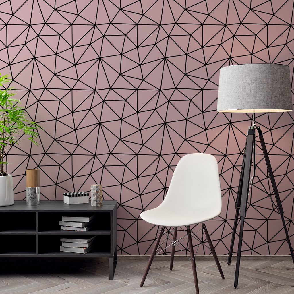 Papel de Parede Adesivo Zara Silver Rosa Salmão e Preto Linhas Grande Adesivo Lavável - Pro Decor