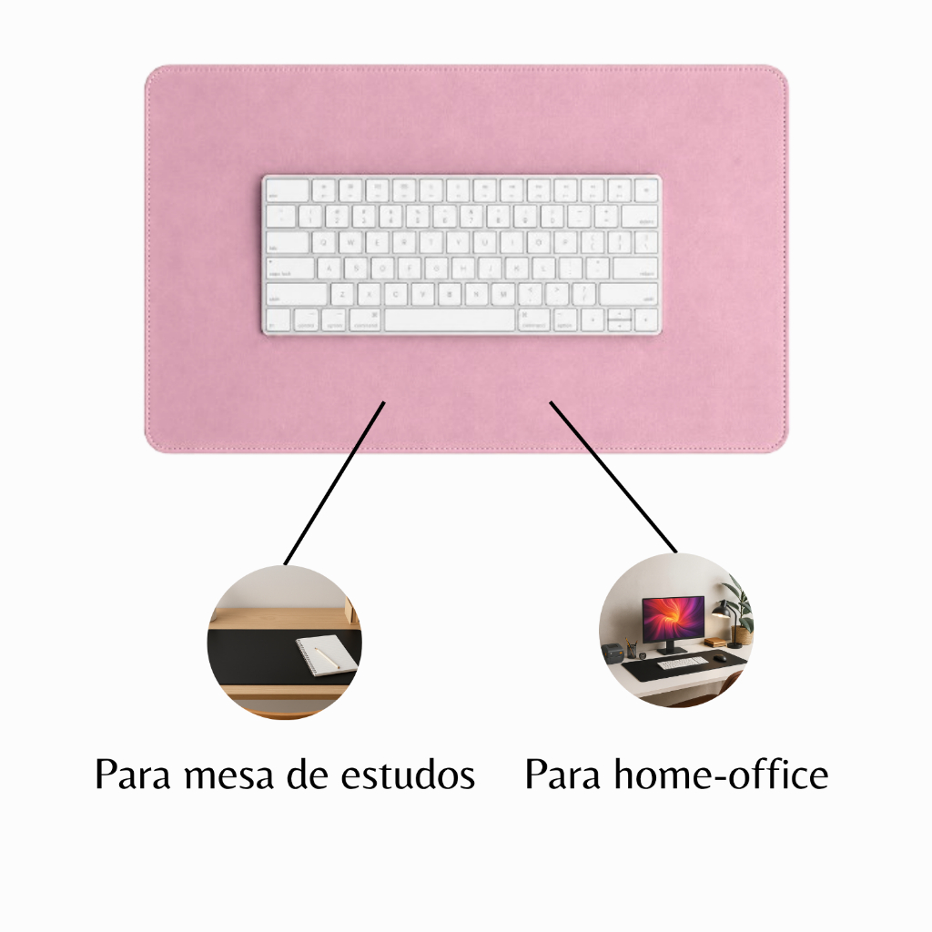 Desk Pad Grande Couro Sintético Rosa Clarinho Feltro Costurado Básico