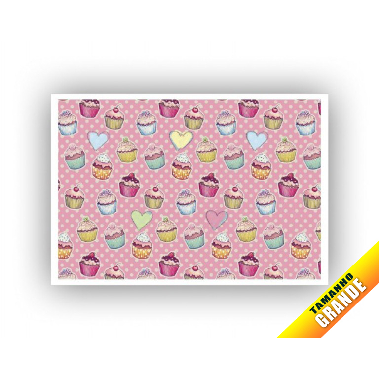Papel Arroz Grande para bolo 30x40cm estampa Cupacke Rosa