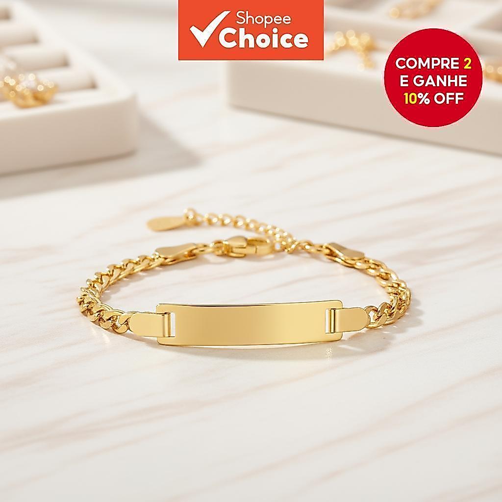 Pulseira de aço inoxidável gravável para crianças - Pulseira de 13+5CM com pingente em branco (Ouro/Inoxidável)