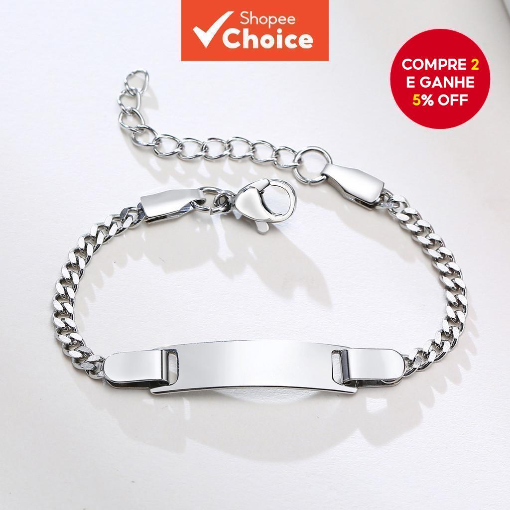 Pulseira Infantil Ajustável De Aço Inoxidável Com Pingente Em Branco 12CM Mais Extensão