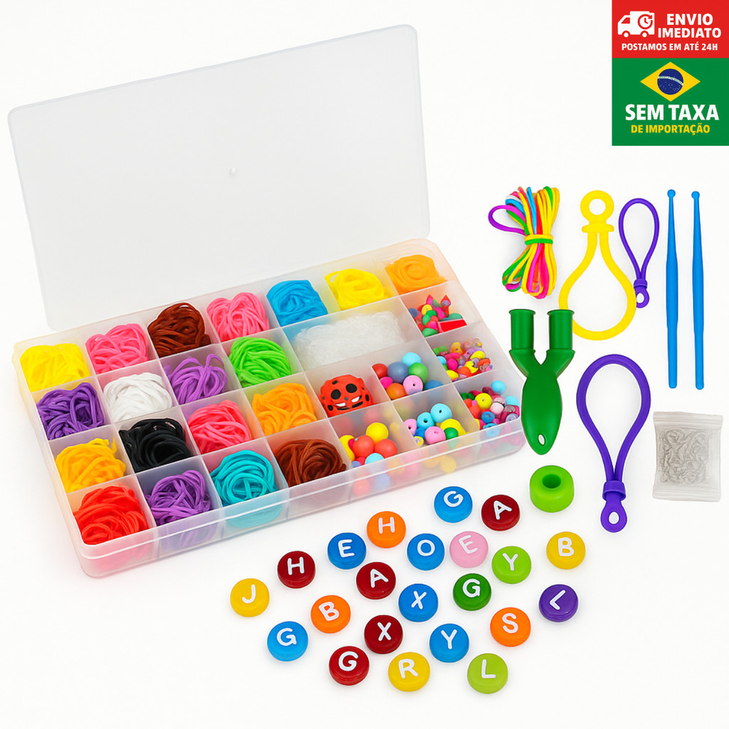 Kit Pulseira Colorida Infantil com Elásticos e Pingentes para Criança Menina