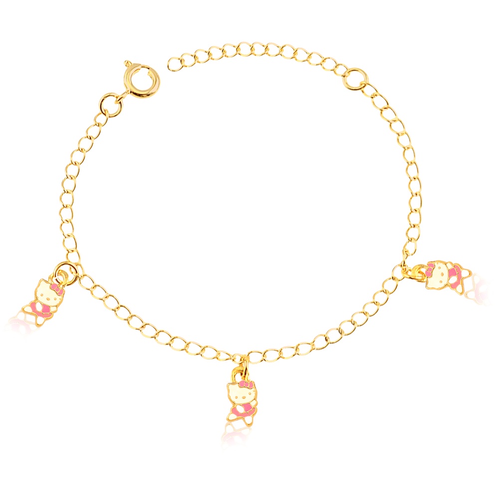 Pulseira Infantil Banhada a Ouro 18K Com Pingente Hello Kitty em Resina