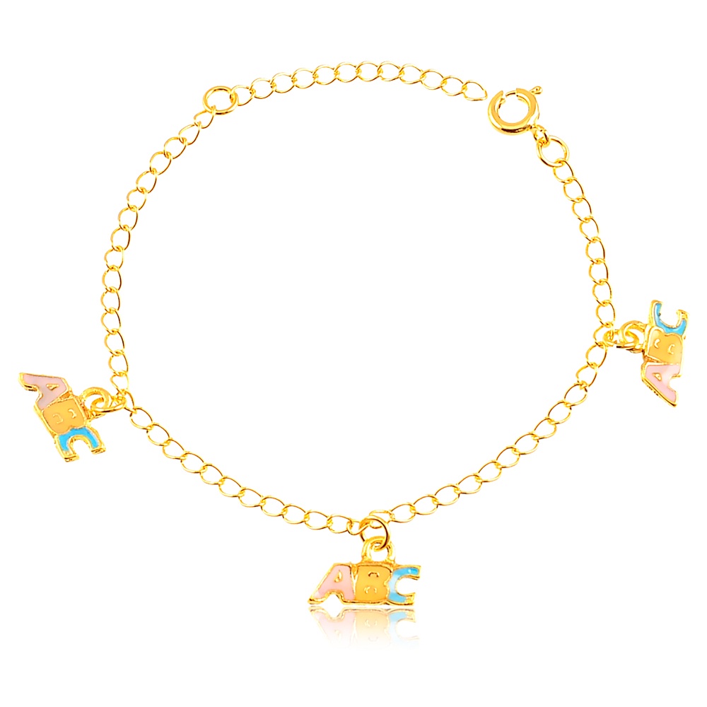 Pulseira Infantil Banhada a Ouro 18K Com Pingente ABC em Resina