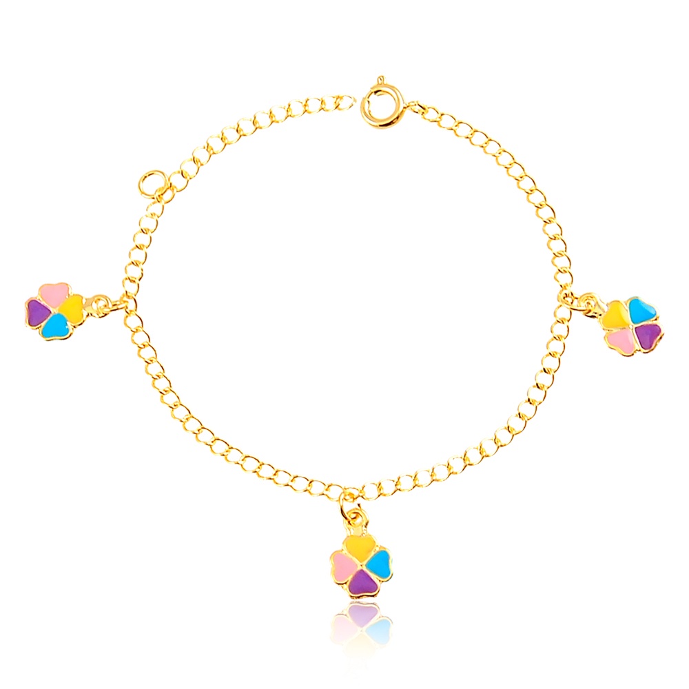Pulseira Infantil Banhada a Ouro 18K Com Pingente Trevo em Resina