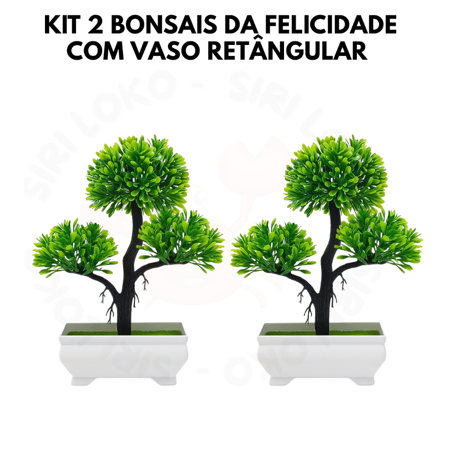 Kit 2 Bonsais da Felicidade Artificial com Vaso Retangular – Decoração Sofisticada