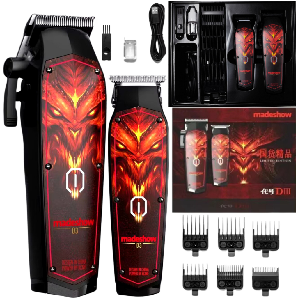 Combo Madeshow D3 Com Máquinas De Cortar Cabelo E Acabamento Profissional Sem Fio Kit Completo