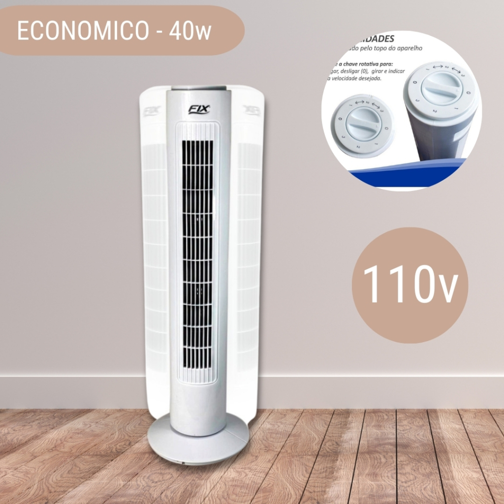 Ventilador Vertical De Coluna 40w Circulador De Ar Branco Potente Economico Fix Silencioso 110v
