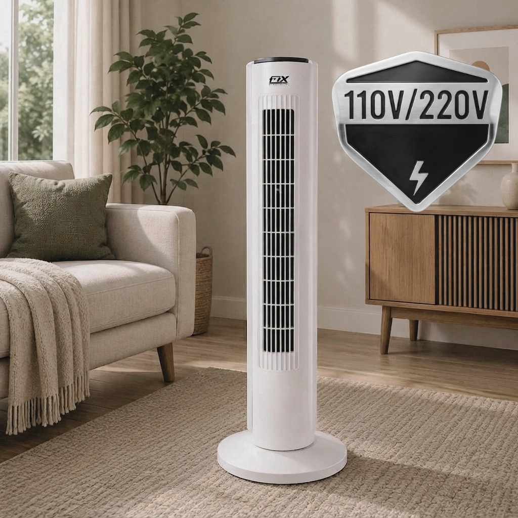 Ventilador Circulador de Ar Torre Vertical 110V ou 220V Branco 40W 3 Velocidades Silencioso p/ Escritório Quarto e Sala