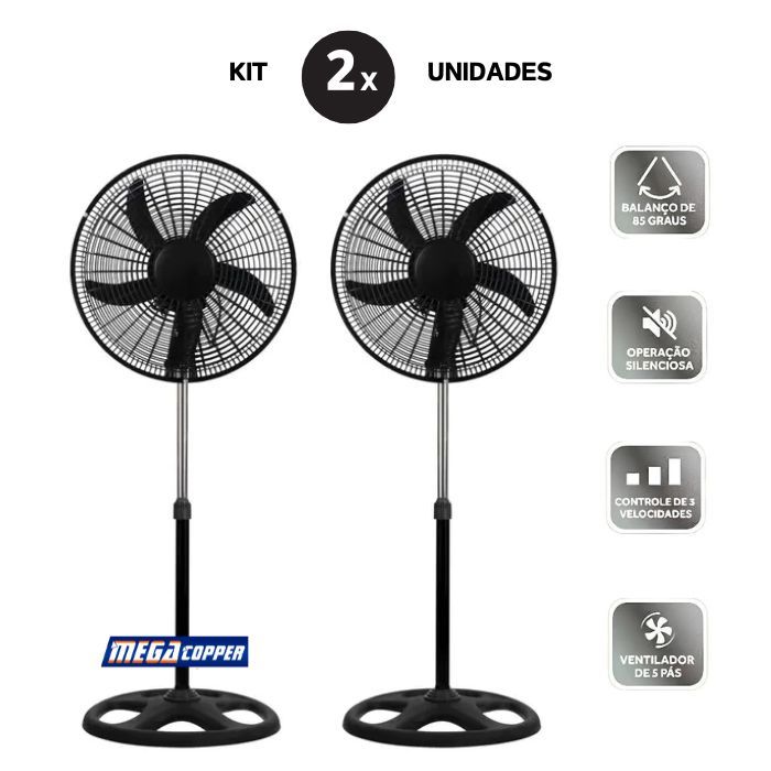 KIT Ventilador de Pé 220v Vertical Preto Potênte Grande Silencioso Ajustável Pintura Anticorrrosiva c/ 2 Unidades barato