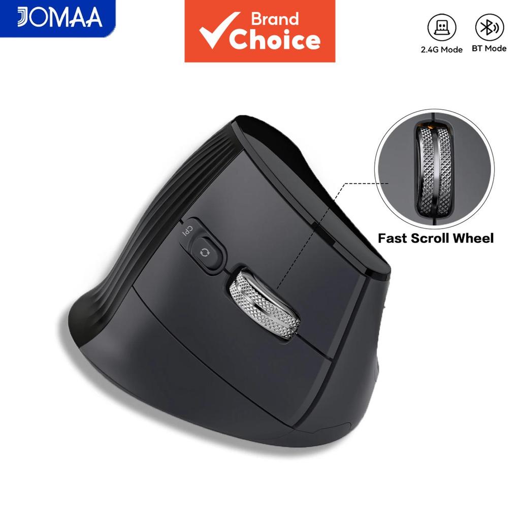 Mouse Vertical Ergonômico JOMAA RGB Retroiluminado, Mouse Sem Fio 2.4G/Bluetooth com Rolo de Velocidade, Silencioso