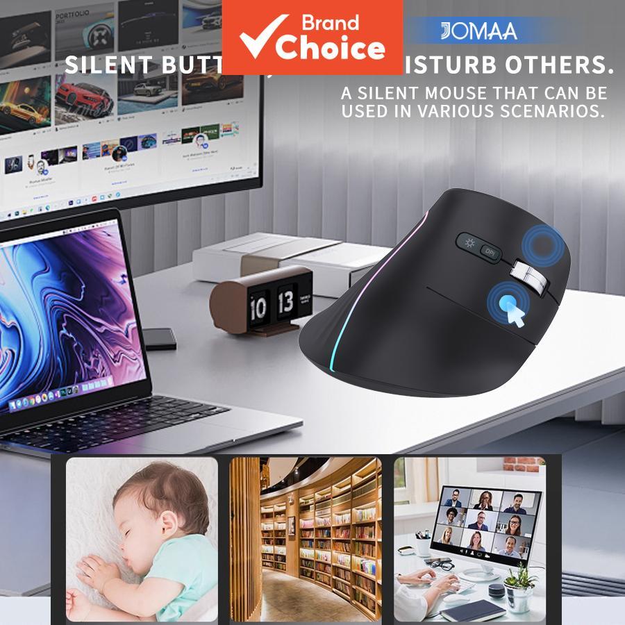 Rato Vertical Ergonômico JOMAA com RGB, Sem Fio 2.4G+Bluetooth 5.0, Dual Modo, 4000DPI, Silencioso, para Desktops,