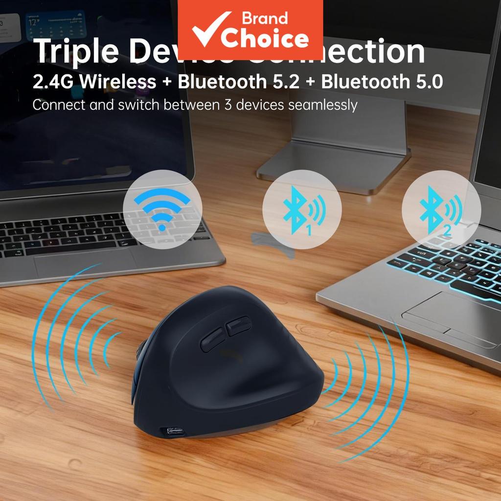 JOMAA Mouse Bluetooth+2.4G leve sem fio, recarregável, ergonômico, clique silencioso, vertical, mouse ajustável de 8000