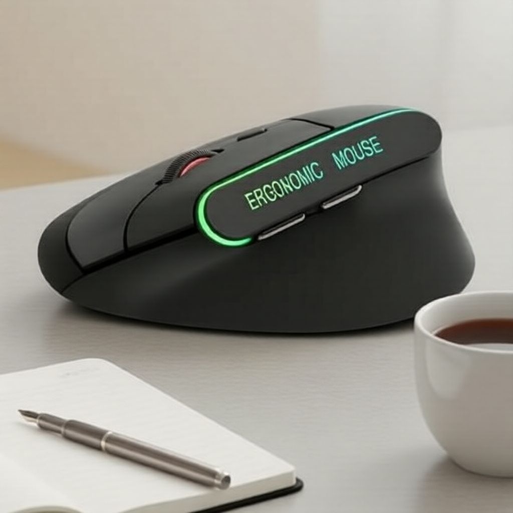 Mouse Vertical Ergonômico Silencioso Recarregável RGB 2.4G & BT Modo Duplo para PC Gaming Laptop