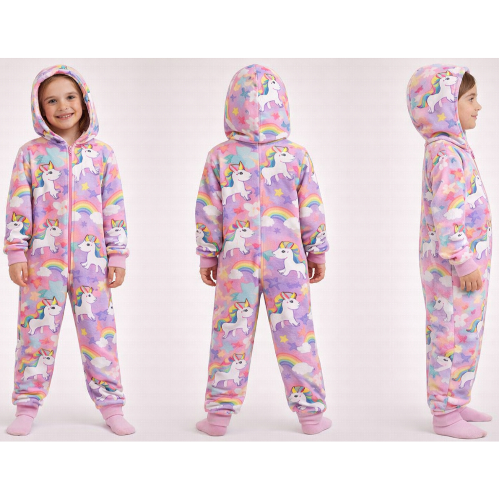 Macacão de Soft Longo Estampado com Zíper Quentinho Inverno 2023