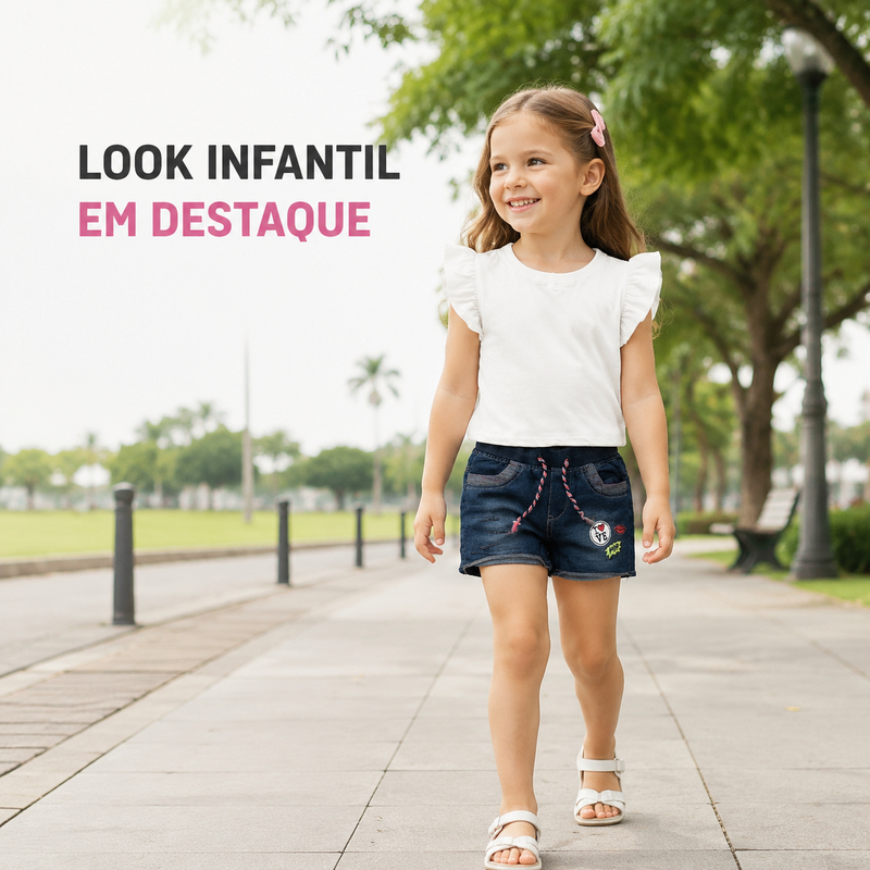Conjunto Infantil Feminino Camiseta e Shorts 2023 Coleção Primavera/Verão 2023
