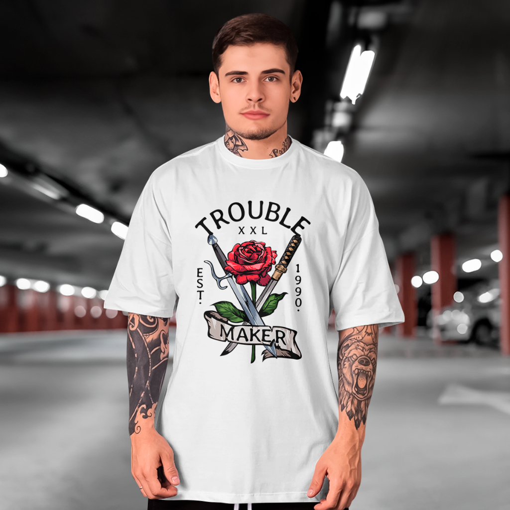 Camiseta Masculina Trouble Maker Rose Camisa Varias Cores 100% Algodão Premium
