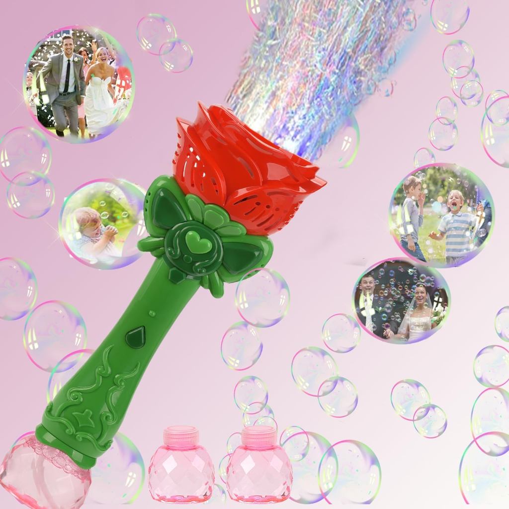 Bubble Wand Electric Bubble Maker Machine,Blingbrione 10 Holes Auto Bubble Blower Flower Rose Light-up Handheld for 3-16