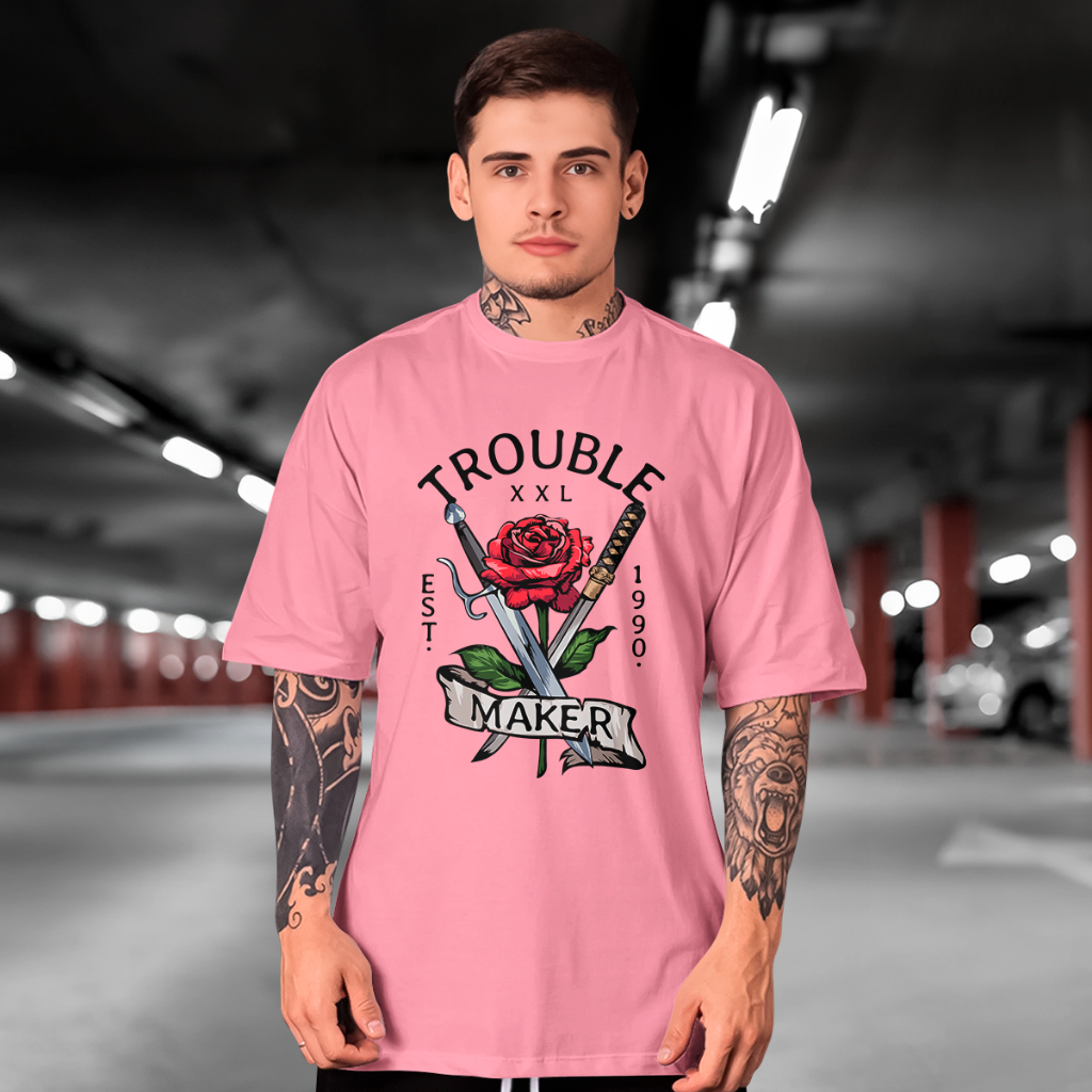Camiseta Trouble maker rose conforto e estilo 100% Algodão