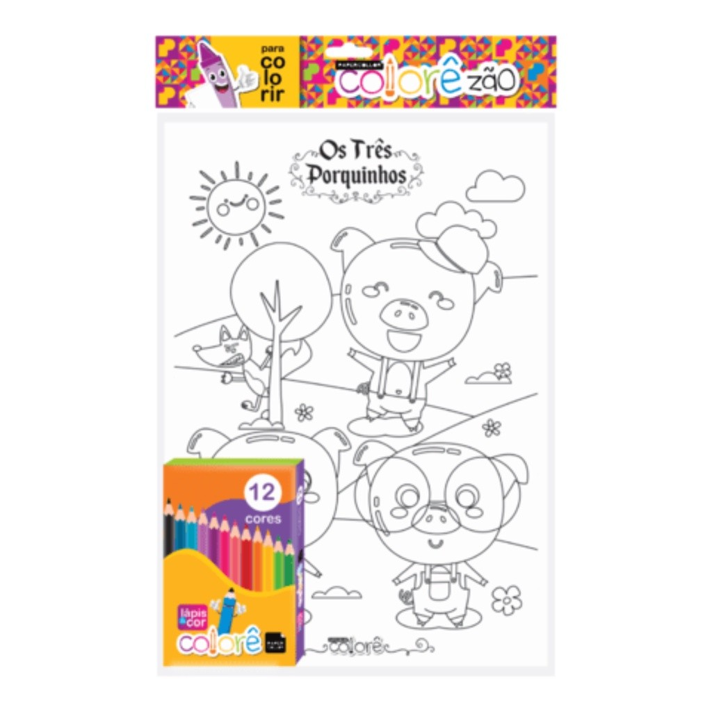 Jogo Educativo para Colorir com 8 Desenhos e Giz de Cera Atóxico - Estimula Criatividade Infantil