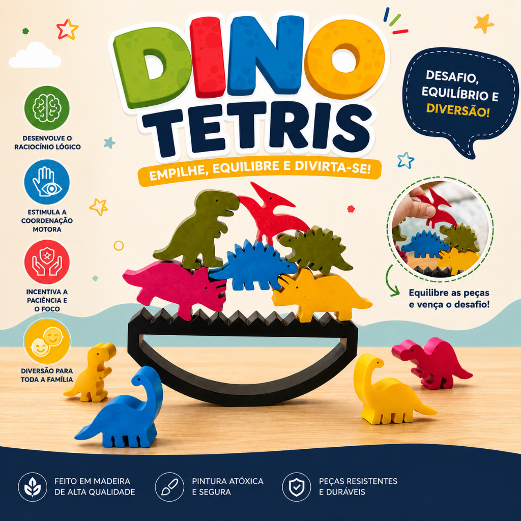 Dino Tetris | Jogo de Equilíbrio de Dinossauros que Estimula o Desenvolvimento Infantil