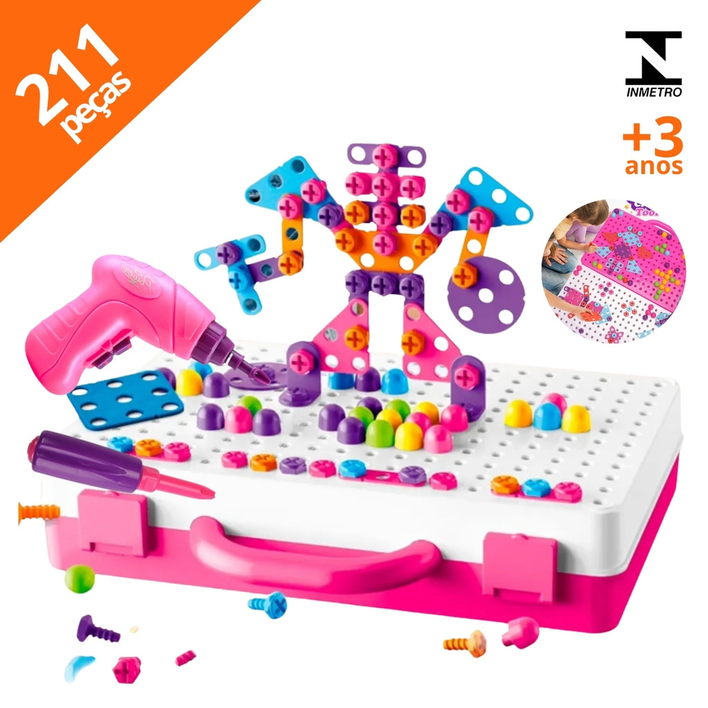 Brinquedo Infantil Maleta Criativa Estimula Motor Cognitivo 211 peças