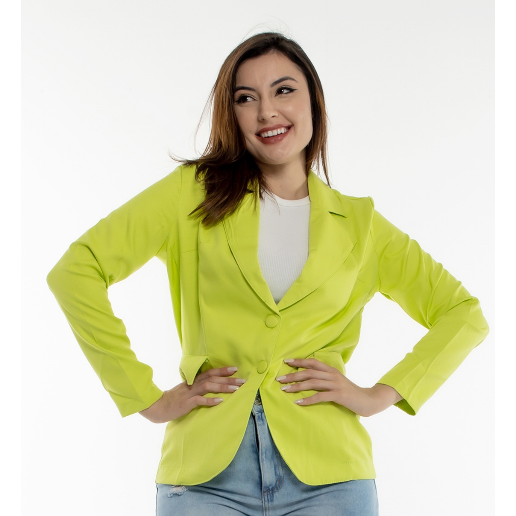 4# Blazer Feminino Em Neoprene Casaco Curto Terninho Social Aberto Alfaiataria TR-BLZ-004