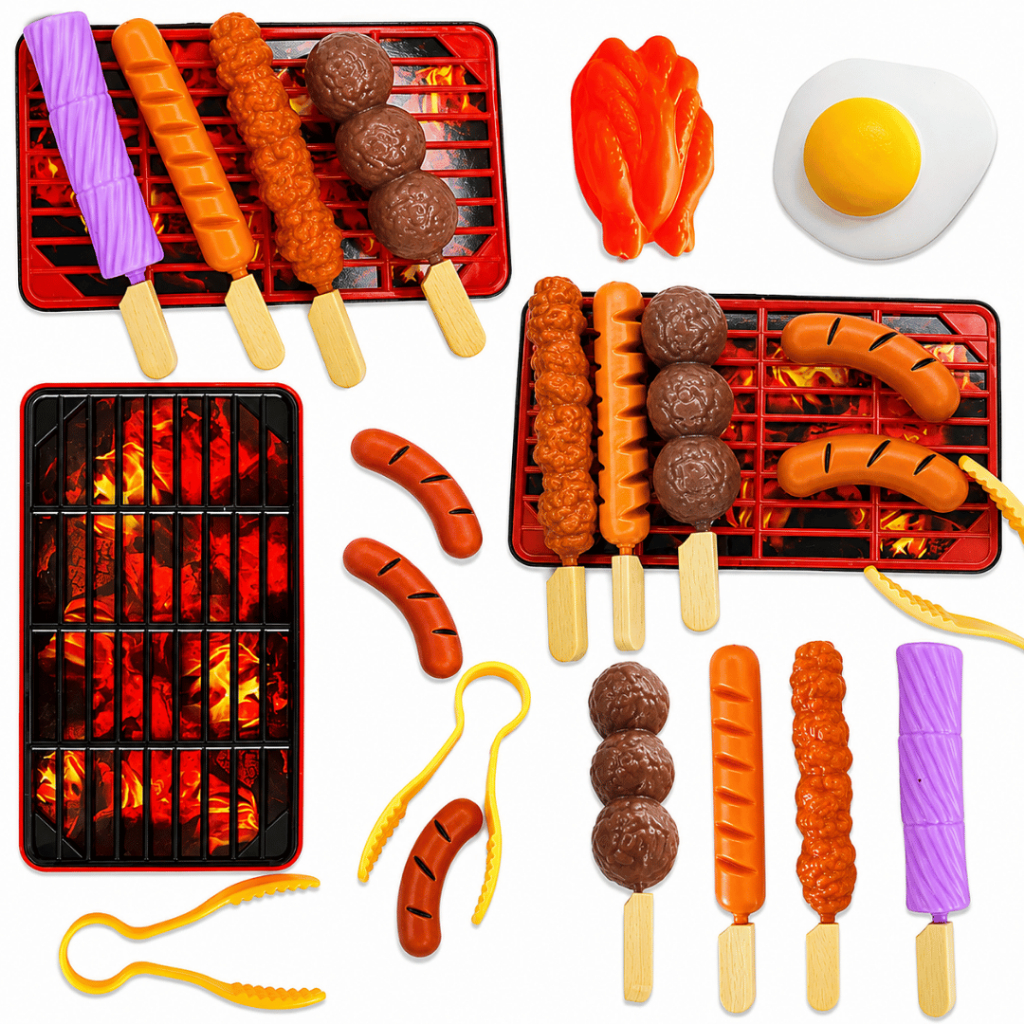 Brinquedo Comidinha Infantil Kit Churrasco Espetinho Divertido 46pçs Cozinha Criança