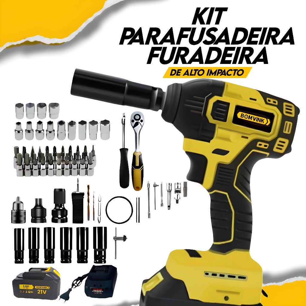 Kit Chave De Impacto 21v Parafusadeira + Jogo Soquete 46pç