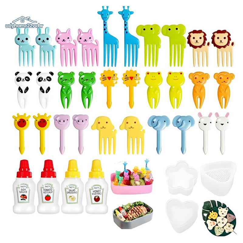adyhome22vv 12-46pcs Bento Box Conjunto De Acessórios Fofos Mini Garfos De Frutas Portátil De Dispensador De Molho De To