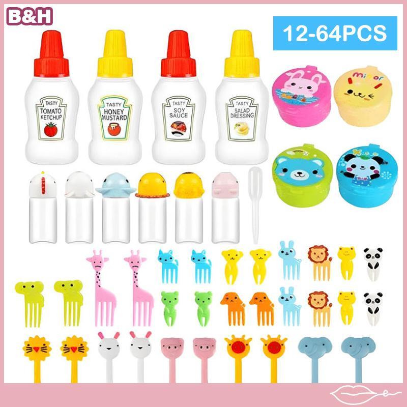ageofdream188 12-46pcs Bento Box Conjunto De Acessórios Fofos Mini Garfos De Frutas Portátil De Dispensador De Molho De