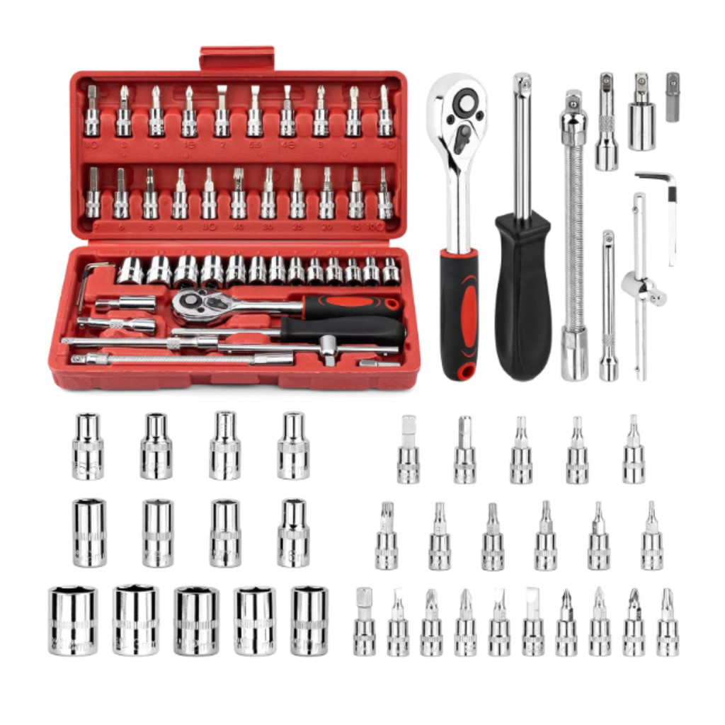 Kit Jogo Maleta Ferramentas Completa Soquetes E Chaves 46pç