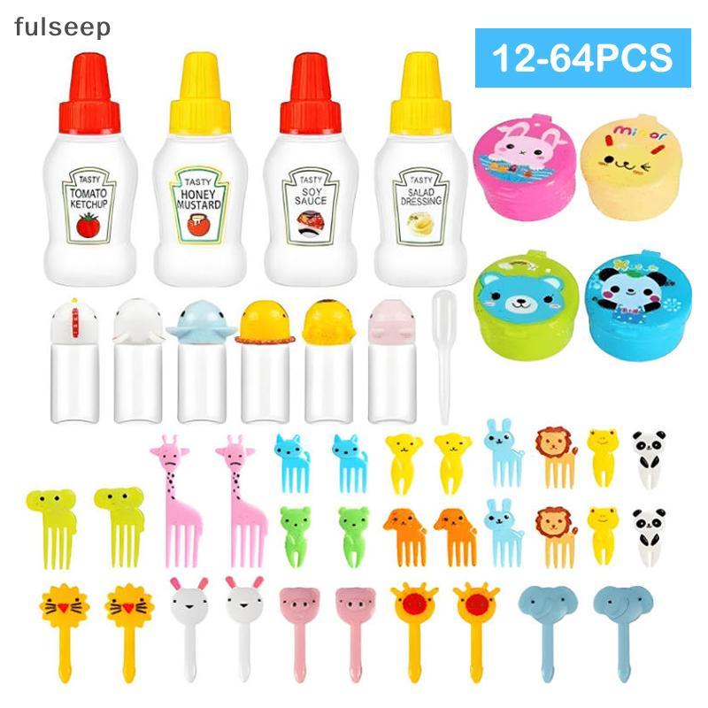 [fulseep] 12-46pcs Conjunto De Acessórios Bento Box Mini Garfos De Frutas Fofos Portátil De Dispensador De Molho De Toma