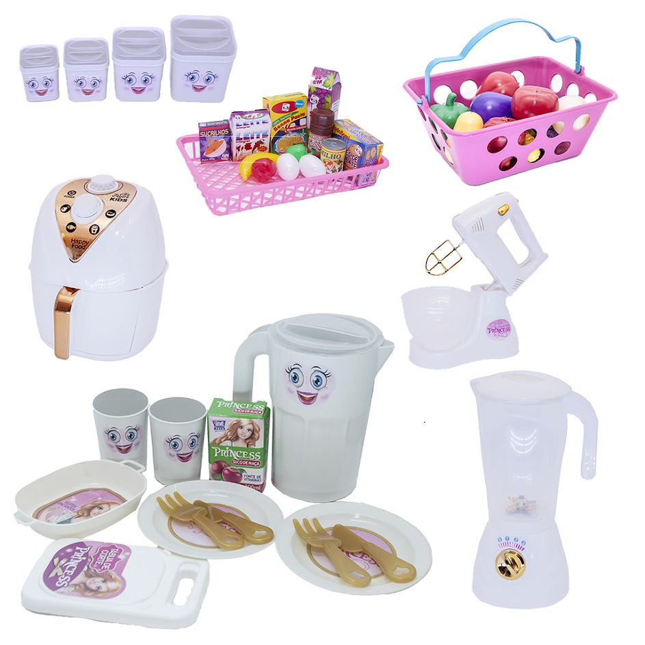 Kit Cozinha Pote Comida Jantar Ar Fryer Mercado Menina 44pç