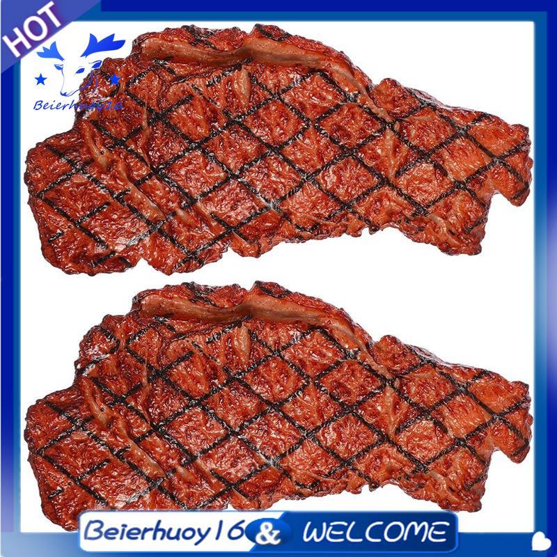 2 Pçs Artificial PVC Bife Simulação Modelo De Comida Cozido Carne Assada Casa Cozinha Mercado Exibição Fotografia Adereç