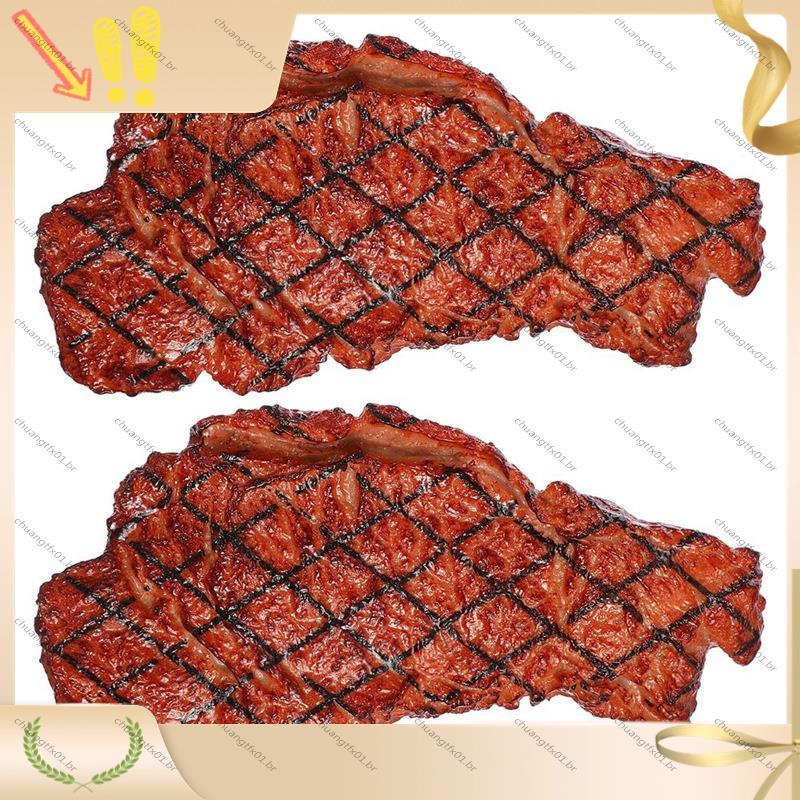 [Promover C] 2 Pcs Simulação De Bife De PVC Artificial Modelo De Comida Carne Assada Cozida Casa Cozinha Mercado Exibiçã