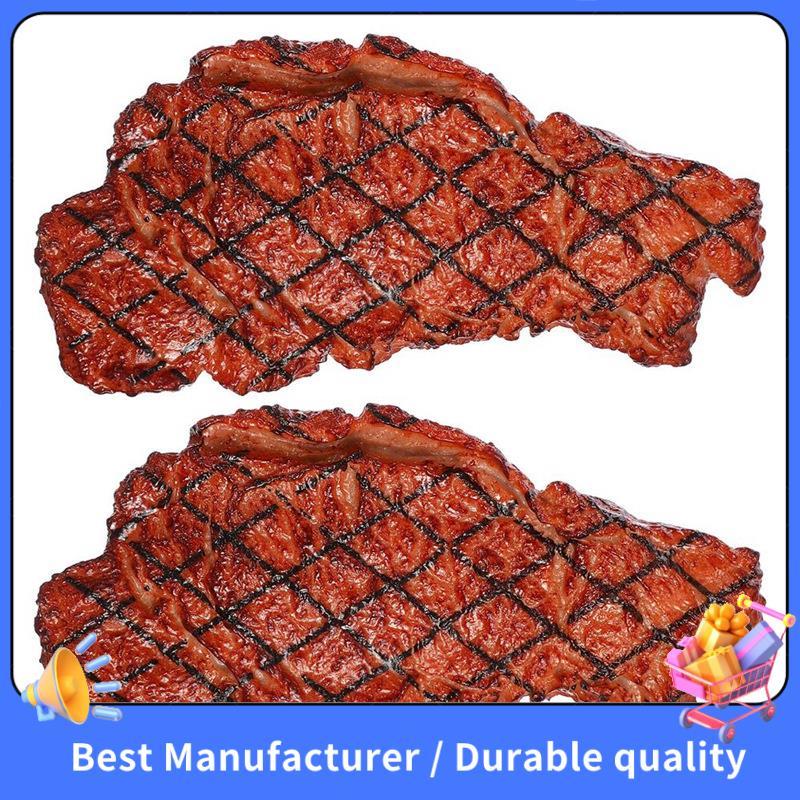 2 Peças Artificial PVC Bife Simulação Modelo De Comida Cozido Carne Assada Casa Cozinha Mercado Exibição Fotografia Ader