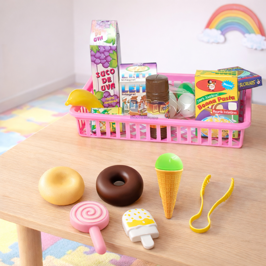 Mini mercado cestinha + doceria comida comidinha brinquedo cozinha infantil