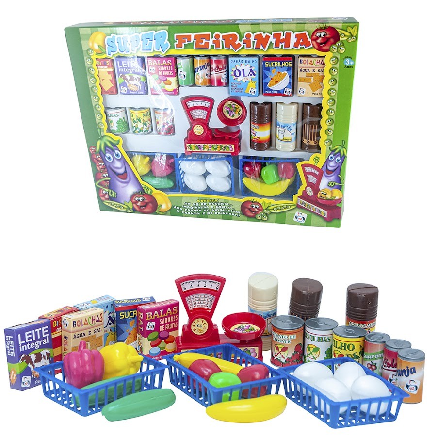 Kit Infantil Mercado Completo Cozinha Comida Louça Pote 70pç