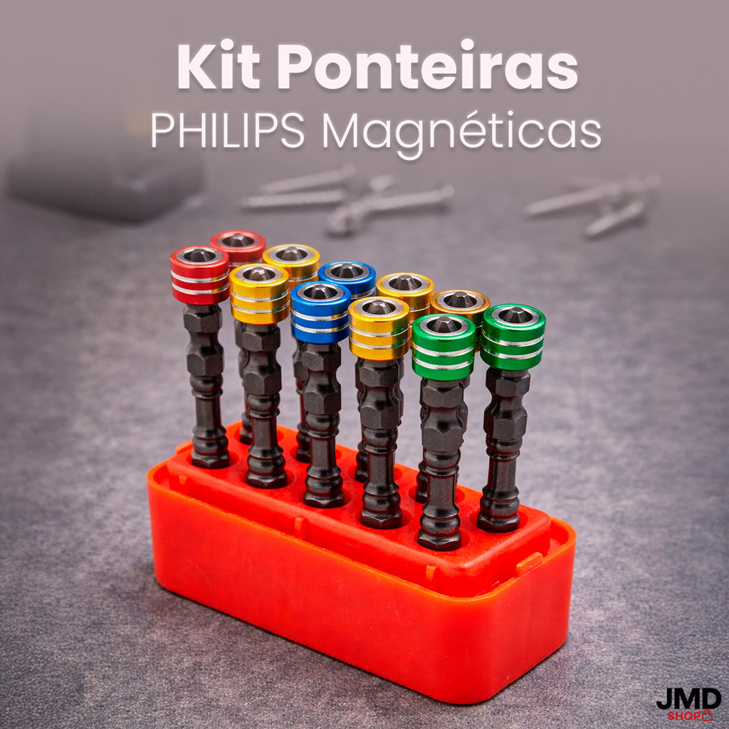 Kit Bits Phillips PH2 65mm Magnético para Parafusos Cruz com Estojo