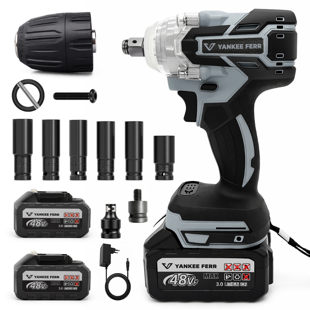 48V Chave de impacto elétrica sem escovas e sem fio 800N.M Ferramenta elétrica de alto torque recarregável Com 2 bateria