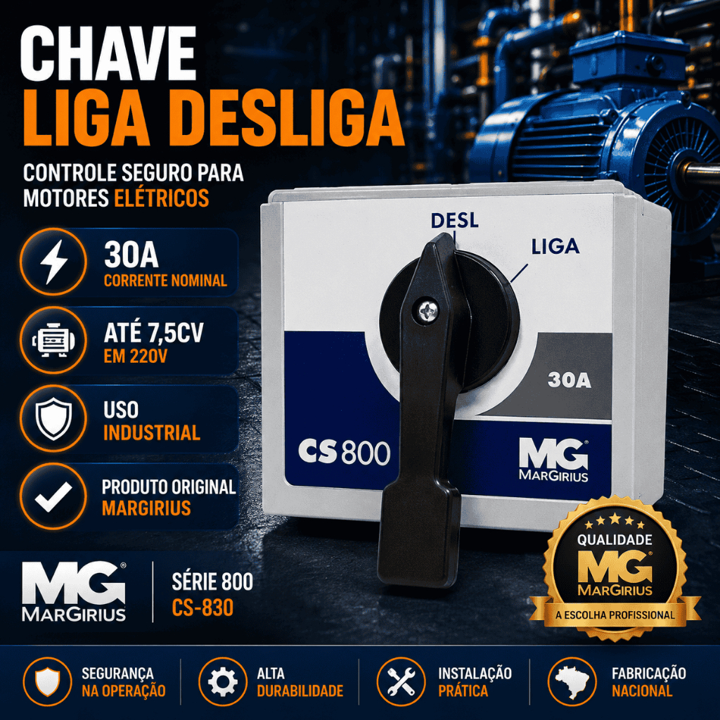 Chave Liga Desliga 30A CS-830 Margirius Alavanca Trifásica Motor Elétrico Série 800