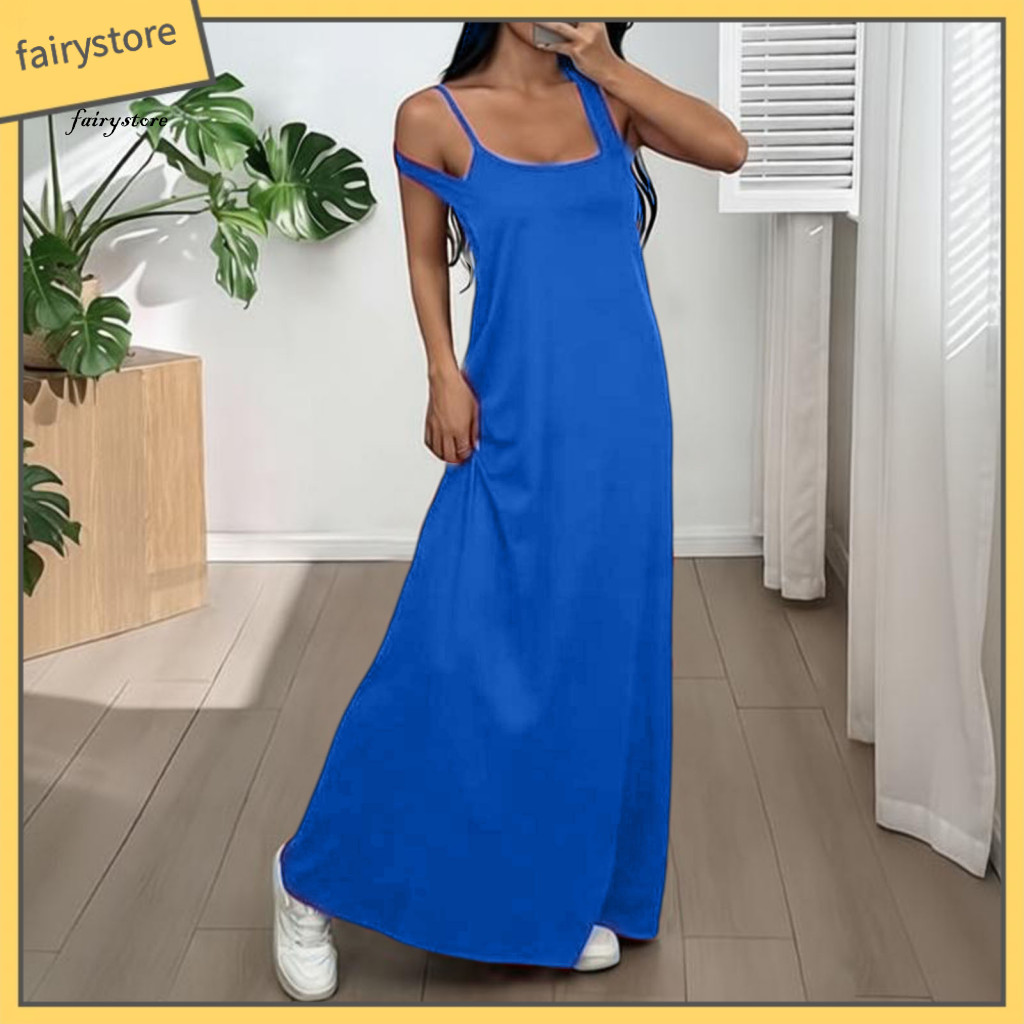 Dress Women Women’s Summer Two-piece Set – Solid Color Wide Strap Cami Top Ankle-length Midi Lightweight Outfit Perf