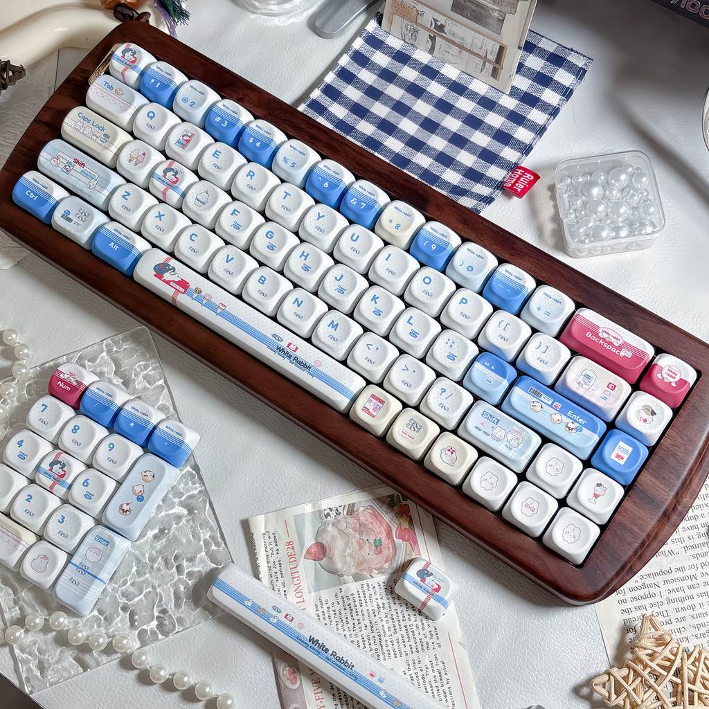 Kawaii Coelho Branco MOA Keycaps 132 Teclas Grossas PBT Tampas De Teclado Corante De 5 Lados Para Teclados De Jogos