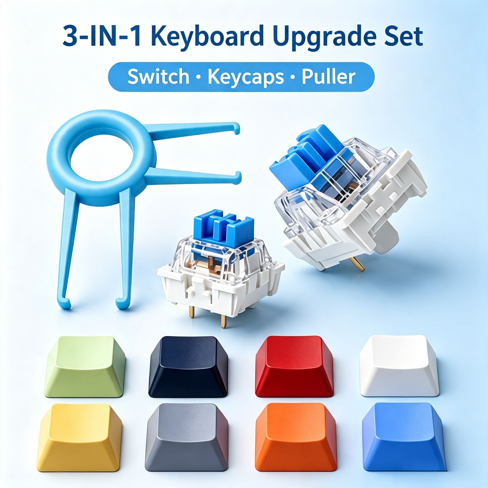 Interruptor de Teclado Mecânico Conjunto de Keycaps PBT Pastel Macaron Tampas à Prova de Poeira Interruptor Azul