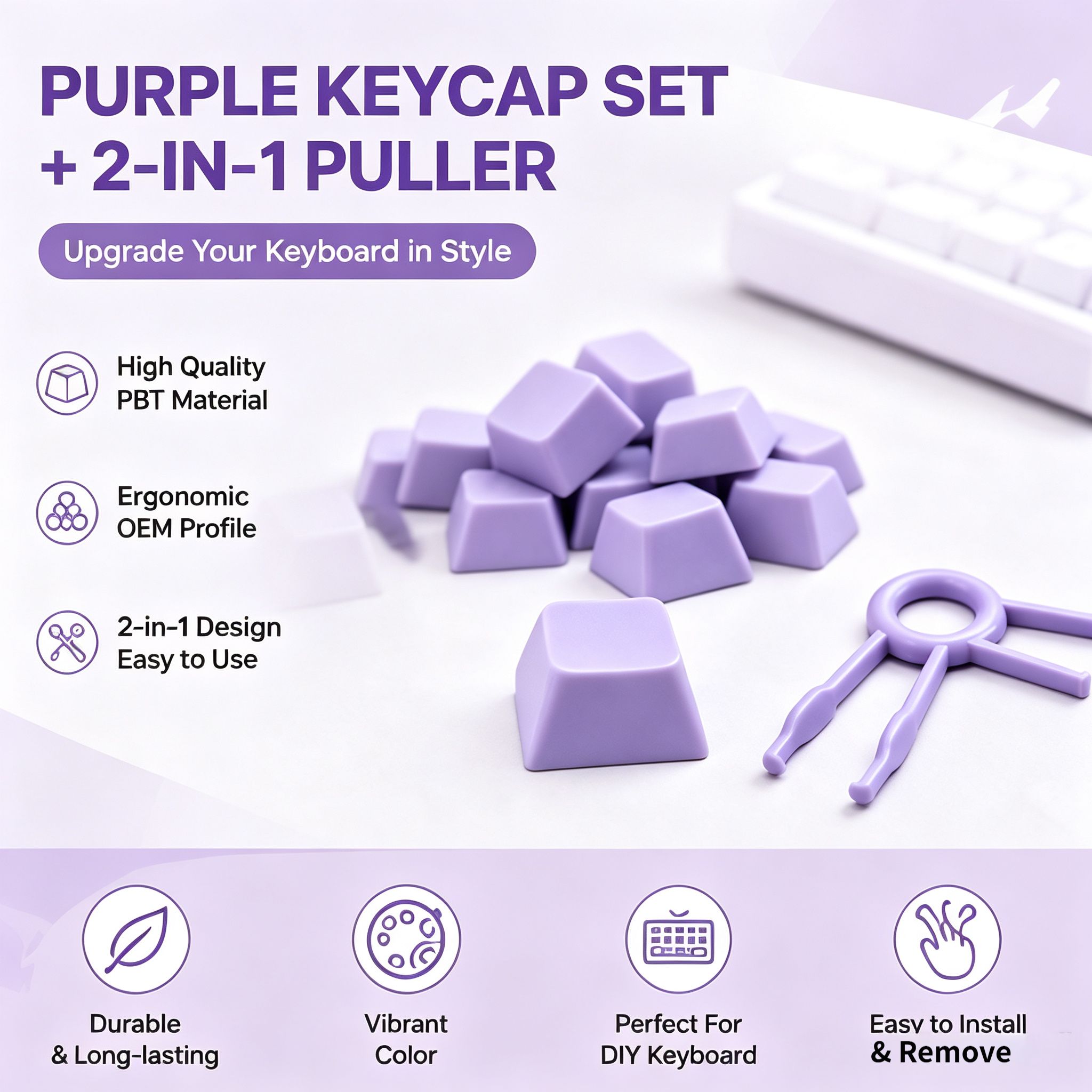 Kit de Tampas de Teclas PBT Roxo Perfil XDA 30/50/100 Peças para Teclados Mecânicos Kit de Substituição de Tampas de