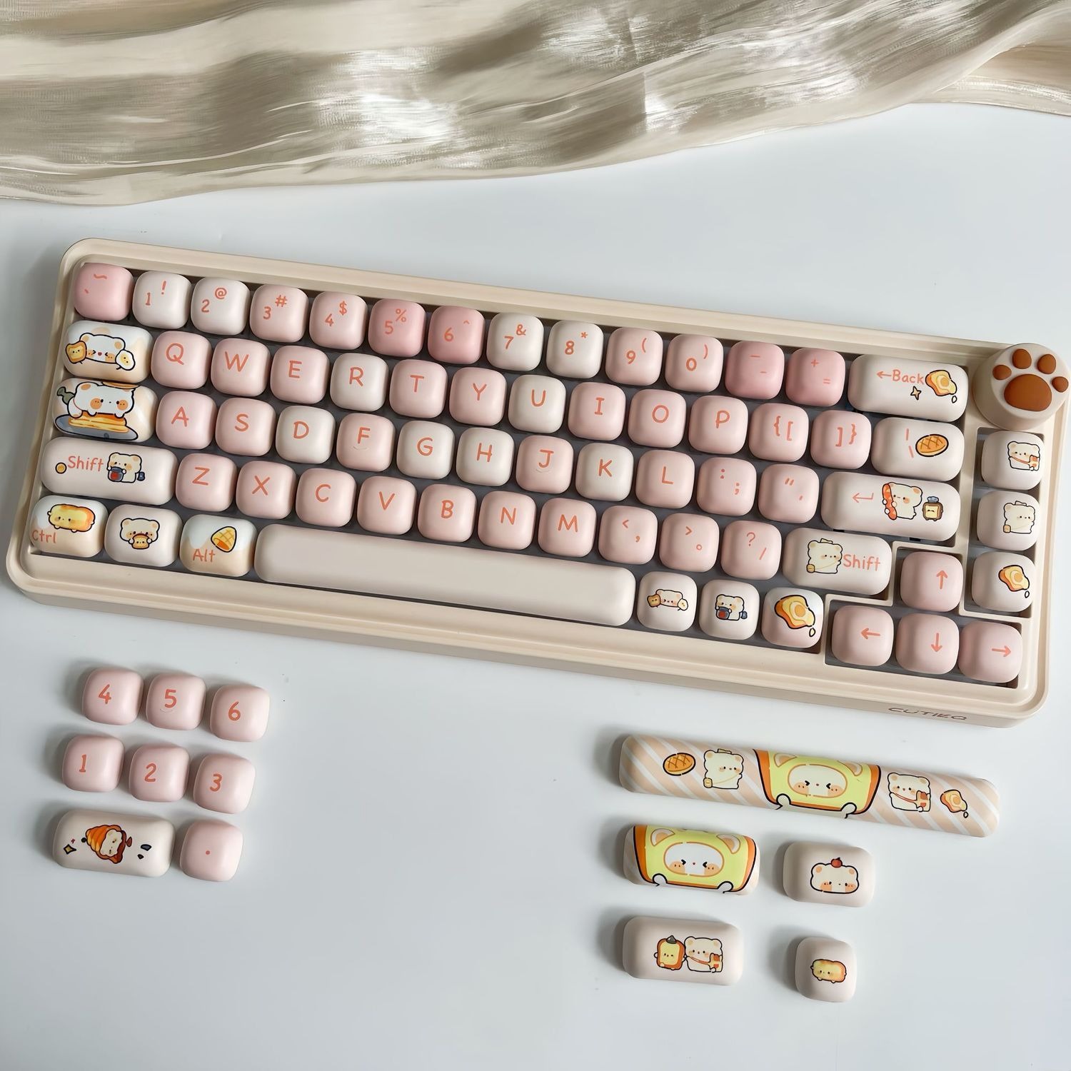 141 teclas, tema Bread Bear, teclados PBT, perfil MOG, sublimação por tingimento, conjunto de tampas de teclado mecânico