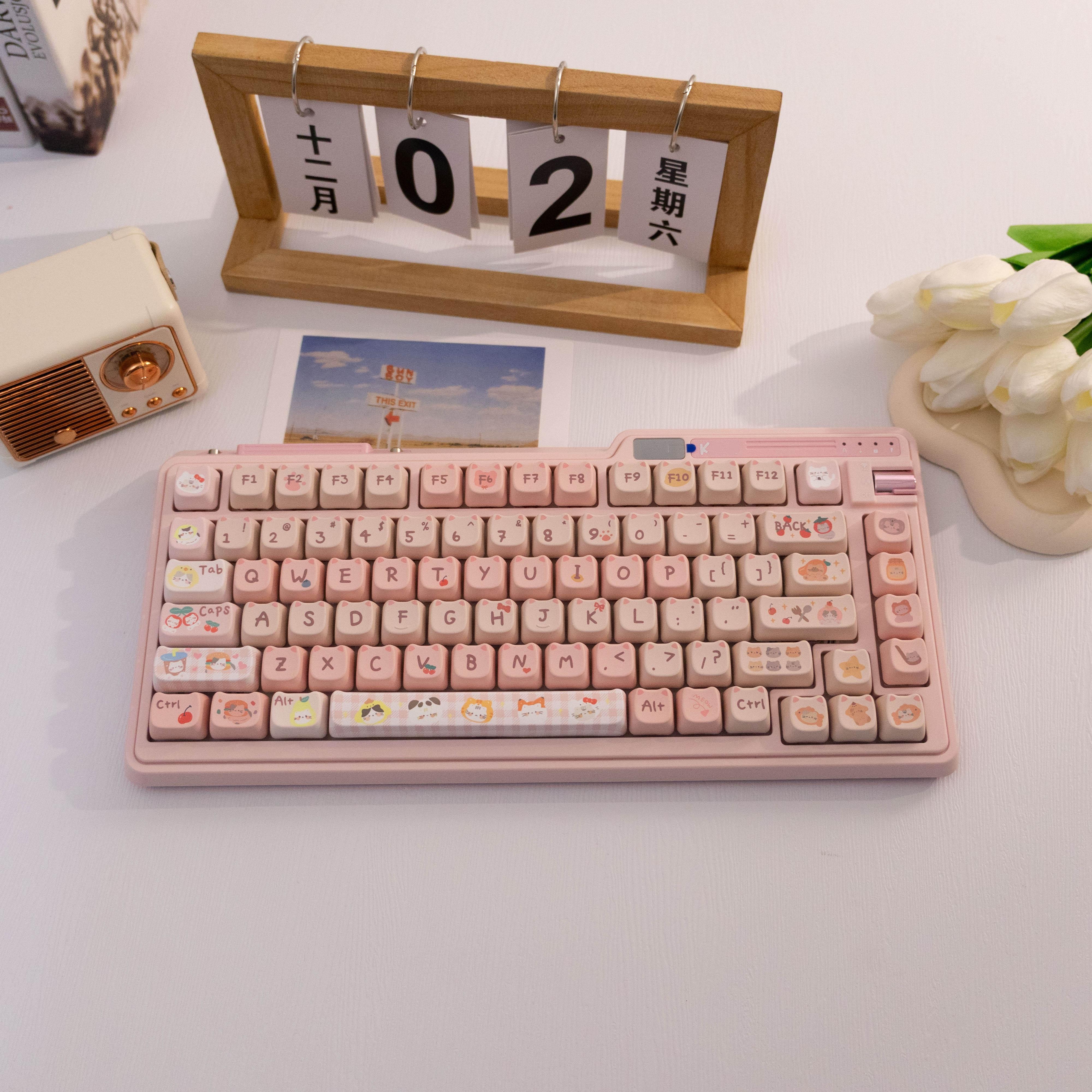 Meow PBT Keycaps 135 Teclas De Sublimação De Tinta Em Forma De Gato Perfil MAO Tampa De Chave De Teclado Mecânico Para 6